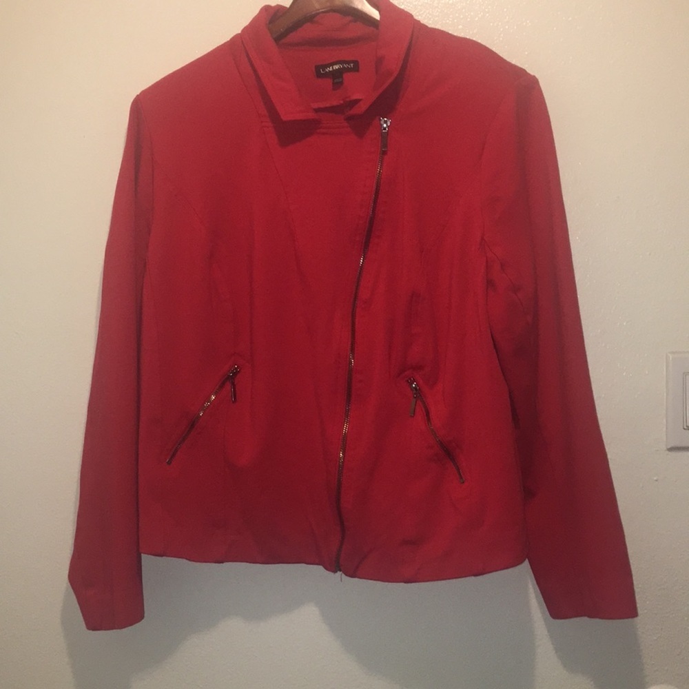 Lane Bryant Red Moto Style Diagonal Zip Jacket